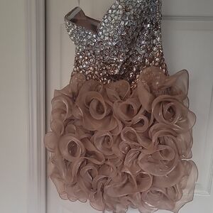 Party Time Jeweled Glittering Silver and Brown Womens Formal Dress